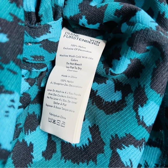 Diane von Furstenberg Gladys Mesh Top Blue Leopard Print Women's Top - Picture 7 of 7